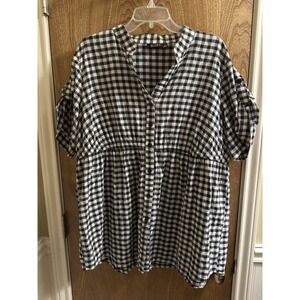 A.n.a. Black & White Buffalo Plaid Gingham Short Sleeve Babydoll Fall Tunic 1X